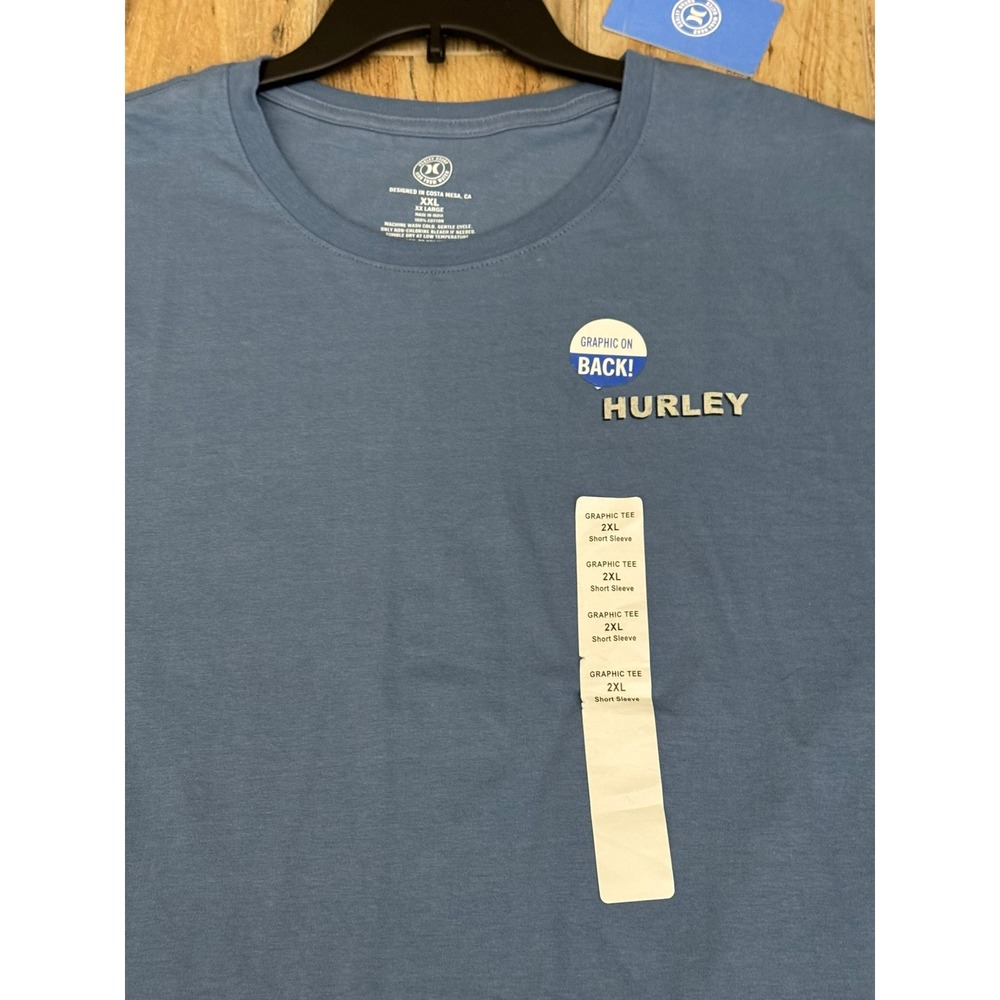 Hurley Mens XXL Blue Surf & Enjoy Graphic T-Shirt Short Sleeve Cotton Tee NEW - Picture 2 of 10